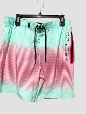 Spyder Men’s Mint & Pink Gradient Stripe Swim Shorts size XL